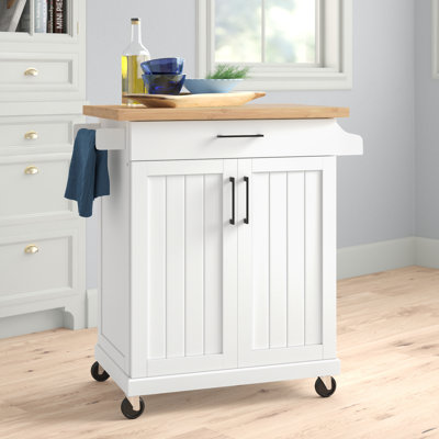 Kissinger 36″ H Rolling Kitchen Island with Solid Wood Top, Spice Rack Storage & Towel Rack by Three Posts