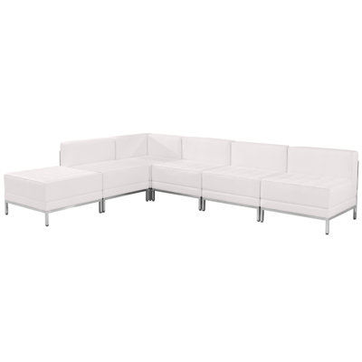 Hercules 6 Piece LeatherSoft Modular Sectional Configuration - Stainless Steel Legs by Flash Furniture