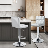 Marte Faux Leather Swivel Bar Stools, Adjustable Counter Height Barstools with Backrest and Footrest by Orren Ellis