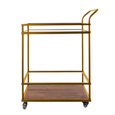 Modern Bar Cart 2-tier With Glass Top And Handle Up - Black by 17 Stories