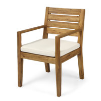 Brynlee Acacia Patio Dining Armchair with Cushion by Dovecove