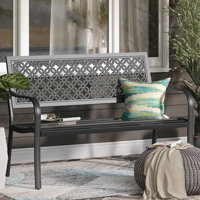 Roselynne Outdoor Steel Garden Bench with Carved Floral Back by Red Barrel Studio