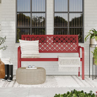 Roselynne Outdoor Steel Garden Bench with Carved Floral Back by Red Barrel Studio