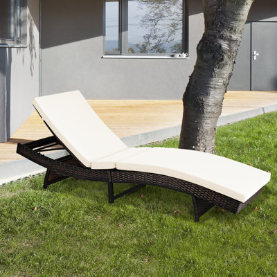 Mahomet Foldable Patio Rattan Chaise Lounge Chair W/5 Back Positions White Cushion by Ivy Bronx