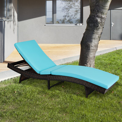 Mahomet Foldable Patio Rattan Chaise Lounge Chair W/5 Back Positions White Cushion by Ivy Bronx