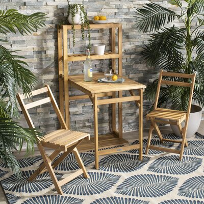 Osvaldo Rectangular 2 - Person 25.6" Long Acacia Bistro Set by Breakwater Bay