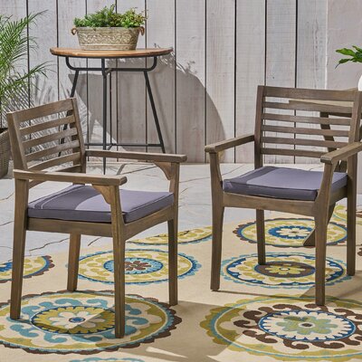 Cleghorn Acacia Patio Dining Armchair with Cushions by Union Rustic
