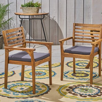 Cleghorn Acacia Patio Dining Armchair with Cushions by Union Rustic