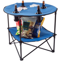 Outdoors Folding Camping Table with 4 Cupholders and Carrying Bag, Blue by Arlmont & Co.