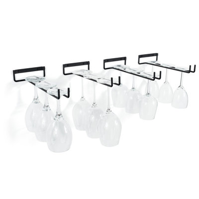 Wellman Hanging Wine Glass Rack in Black by Rebrilliant