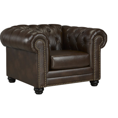 Ornellas 48" Leather Rolled Arm Chesterfield Armchair