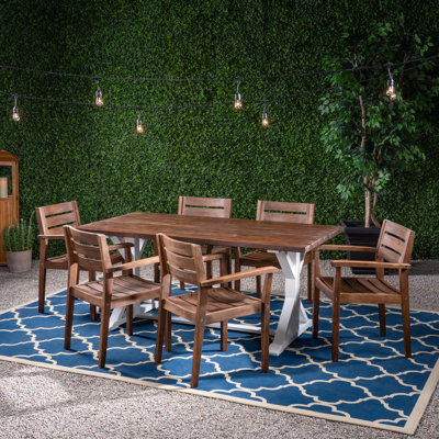 Bridget Outdoor Rustic 7 Piece Dining Set