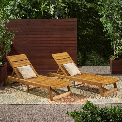 Vinita 78.75" Long Acacia Reclining Chaise Lounge Set 2 Chaise LoungesMaterial: Acacia Wood 12.50" H x 26.00" W x 78.75" D