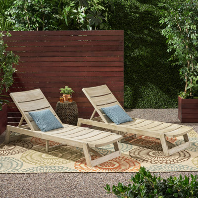 Vinita 78.75" Long Acacia Reclining Chaise Lounge Set 2 Chaise LoungesMaterial: Acacia Wood 12.50" H x 26.00" W x 78.75" D