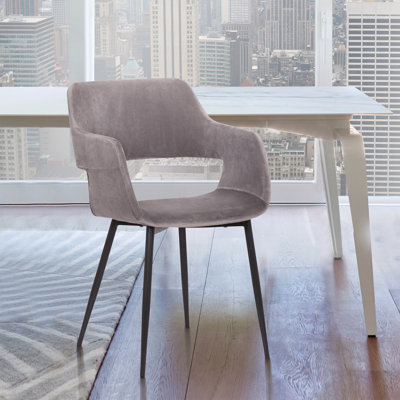 Bottlebrush Mid-Century Dining Accent Chair with Open Back in Fabric Upholstery, Steel, and Plywood by Wrought Studio