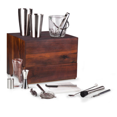 Madison Acacia Tabletop Bar Tool Set - Professional Mixology Bartender Kit with Stand Winona
