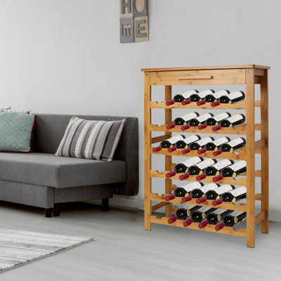36 Bottle Solid Wood Floor Wine Bottle Rack in Brown by Latitude Run