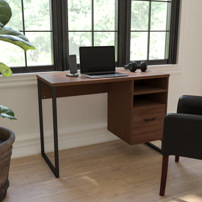 Henny Rustic Coffee Wood Grain Finish Computer Desk with Metal Frame by Ebern Designs