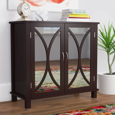 Bertu Wood Entryway Console Sofa Table, Mirrored Doors by Winston Porter