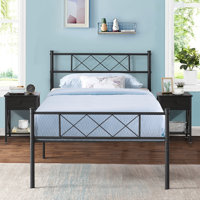 Kempst Metal Bed with Headboard, Heavy-Duty Platform Bed, Mattress Foundation with Slats Support, No Box Spring Needed
