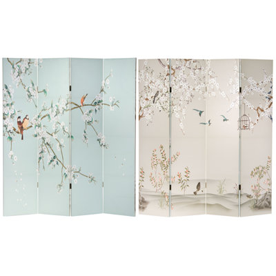 Floribel 64" W x 71" H 4 - Panel Canvas Folding Room Divider by Red Barrel Studio