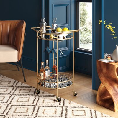 Ciar Round Mirrored Shelves Metal Bar Cart by Mercer41