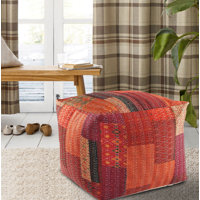 Shakia Bohemian Patchwork Handmade Silk Upholstered Ottoman Pouf by World Menagerie