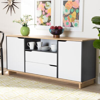Challeb Mid-Century Modern Multicolor 2-Door Wood Dining Room Sideboard by Wade Logan