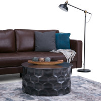 Whitney 31"W Metal Industrial Round Storage Coffee Table in Antique Bronze Finish, Assembled by Simpli Home