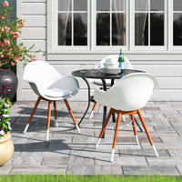 Alyisa Teak Finish Modern Patio Dining Chairs With Cushions by Lark Manor