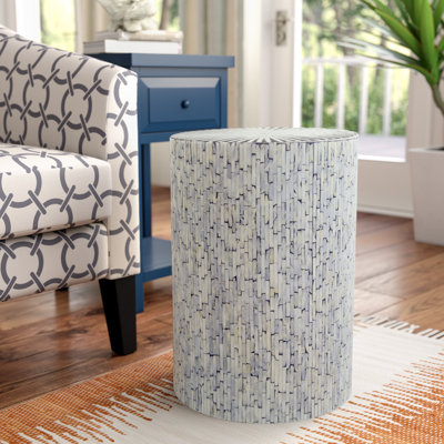 Catrina Mother of Pearl Shell Handmade Mosaic Drum Geometric Side End Accent Table by Bayou Breeze