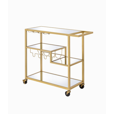 Adamsen Rectangular Bar Cart in Champagne and Mirrored by Mercer41