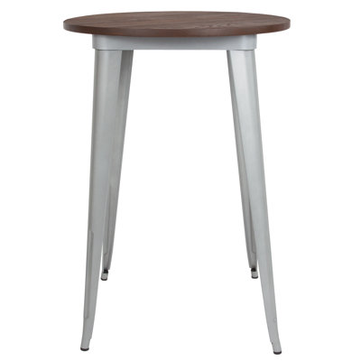 Hertfordshire 30" Round Metal Indoor Bar Height Table with Rustic Wood Top by Williston Forge