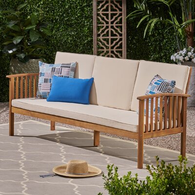 Cosimo Outdoor Sofa Patio Sofa with Cushions Acacia Wood Outdoor Patio Sofa Upholstered Sofa by Breakwater Bay