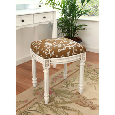Horst Birds and Vines Linen Solid Wood Vanity Stool by Charlton Home