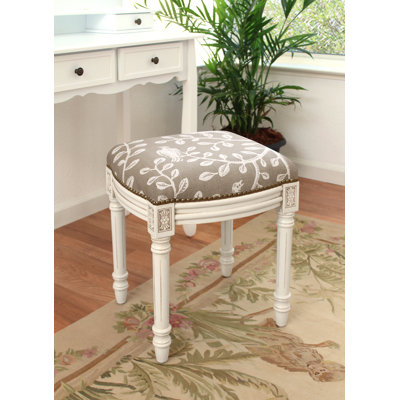 Horst Birds and Vines Linen Solid Wood Vanity Stool by Charlton Home