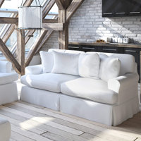 Wesham 60" Cotton Round Arm Slipcovered Loveseat with Reversible Cushions by Beachcrest Home