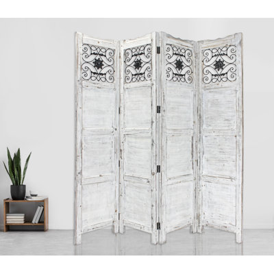 Shivani 76" W x 84" H 4 - Panel Solid Wood Folding Room Divider by Astoria Grand