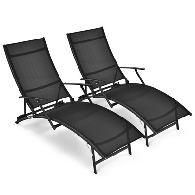 2pcs Patio Folding Lounge Chair Chaise Recliner Adjustable Stackable W/armrest by Orren Ellis
