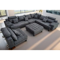 Mandey 182" Wide Microfiber Reversible Modular Sofa & Chaise with Ottoman by Latitude Run
