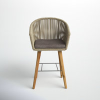Fabric Woven Rope Indoor Bar Stool with Polyester Cushion and Tapered Wood Legs by AllModern