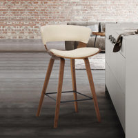 Allon Modern 26" Counter Height Bar Stool with Open Back and Footrest in Wood, Faux Leather by George Oliver