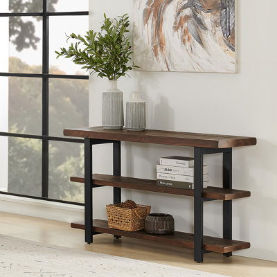 Rundell 48" Wide Rustic Industrial Solid Wood And Metal Frame Media Console Table With 2 Shelves by Trent Austin Design