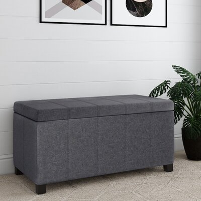 Dover 36"W Upholstered Linen Look Fabric Contemporary Rectangular Storage Ottoman with Lift Top by Simpli Home