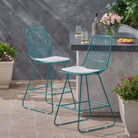 Nico Modern Geometric 26.25" Patio Bar Stool with Cushion by Wrought Studio