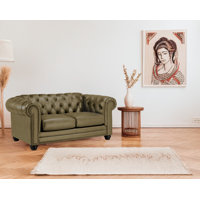 Ornellas 70" Leather Rolled Arm Chesterfield Loveseat by Astoria Grand