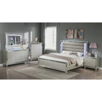 Marvlene Champagne LED Upholstered Panel Bedroom Set Special 4 Bed Dresser Mirror Nightstand by House of Hampton