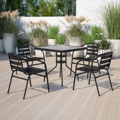 Amlie 31.5" Square Glass Dining Table with 4 Aluminum Chairs by Wade Logan