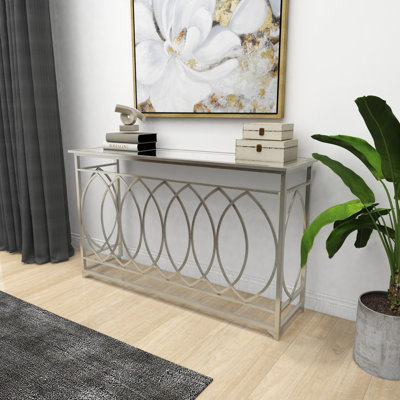 Metal Geometric Living Room Console Table with Mirrored Glass Top by Mercer41