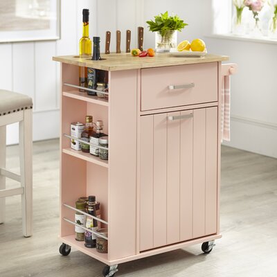 Audy Kitchen Cart with Solid Wood Top by Lark Manor